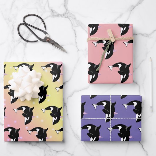 オルカキラークジラ誕生日 ラッピングペーパーシート (正面)