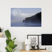 オルカキラーホエーすごいル&ムーンワイルドライフアート ポスター (ホームオフィス)