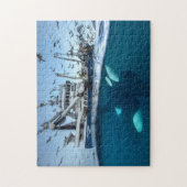 オルカキラーホエールコマーシャル魚釣りボート海 ジグソーパズル (縦)