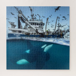 オルカキラーホエールコマーシャル魚釣りボート海 ジグソーパズル