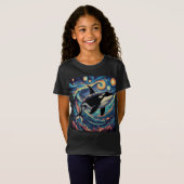 オルカキラーホエールスターリーナイトカラフル海アート Tシャツ (正面フル)