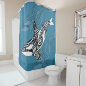 オルカキラーホエールトリンギットインディゴブルーインク シャワーカーテン (インサイチュ)
