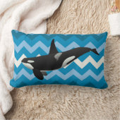 オルカキラーホエールブルーシェブロン装飾用クッション ランバークッション (ブランケット)