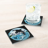 オルカキラーホエールブルー海 ガラスコースター (アングル)