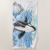 オルカクジラの古代地図を破る ビーチタオル (正面)