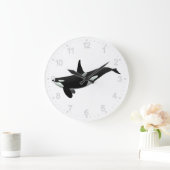 オルカクジライラストレーション-背景色の選択 ラージ壁時計 (ホーム)