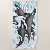 オルカクジラファミリーヴィンテージマップ ビーチタオル (正面)