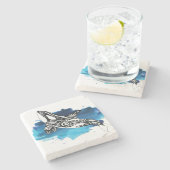 オルカクジラブルーウォーターカラー ストーンコースター (横)