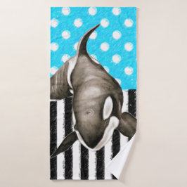 オルカクジラ水玉模様ブルー バスタオルセット