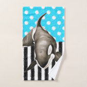 オルカクジラ水玉模様ブルー バスタオルセット (ハンドタオル)