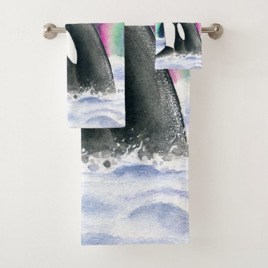 オルカクジラ銀河系ノーザンライツスターウォーターカラー バスタオルセット (インサイチュ)