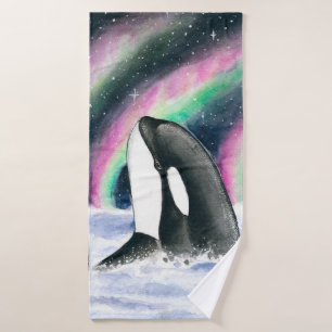 オルカクジラ銀河系ノーザンライツスターウォーターカラー バスタオルセット
