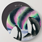 オルカクジラ銀河系ノーザンライトウォーターカラー 缶バッジ (正面&裏面)