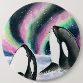 オルカクジラ銀河系ノーザンライトウォーターカラー 缶バッジ (正面)