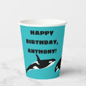 オルカスキラークジラティール（緑がかった色）ブルーバースデーパーティー 紙コップ (正面)