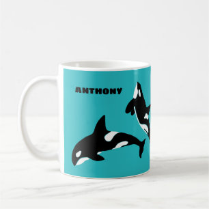 オルカスキラークジラティール(緑がかった色)ブルーパーソナライズされた コーヒーマグカップ