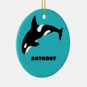 オルカスキラークジラティール(緑がかった色)ブルーパーソナライズされた セラミックオーナメント (右)