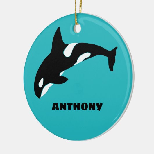 オルカスキラークジラティール(緑がかった色)ブルーパーソナライズされた セラミックオーナメント (左)