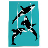 オルカスキラークジラティール（緑がかった色）ブルーパーソナライズされた ミディアムペーパーバッグ (裏面)