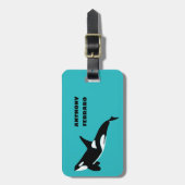 オルカスキラークジラティール(緑がかった色)ブルーパーソナライズされた ラゲッジタグ (正面縦)