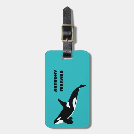 オルカスキラークジラティール（緑がかった色）ブルーパーソナライズされた ラゲッジタグ (正面縦)