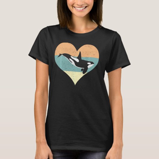 オルカハートデザイン – キラークジラ海動物プル Tシャツ (正面)