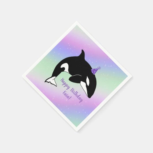 オルカパーソナライズされたキラークジラ誕生日 スタンダードカクテルナプキン (角)