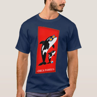 オルカファミリービーチシーアートキラーホエールファミリーキュート Tシャツ