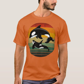 オルカファミリーヴィンテージレトロアートキラーホエールファミリー Tシャツ