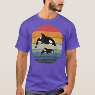 オルカファミリーヴィンテージレトロアートキラーホエールファミリー Tシャツ