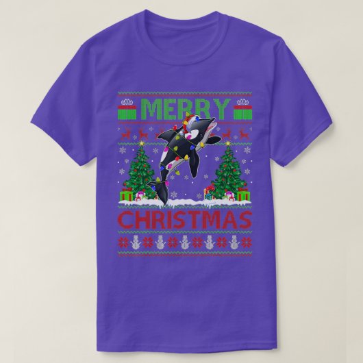 オルカフィッシュ恋人クリスマス照明サンタ醜いオルカチ Tシャツ (デザイン正面)