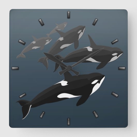 オルカホエールクロックキラーホエールデコールホエールギフト スクエア壁時計 (正面)