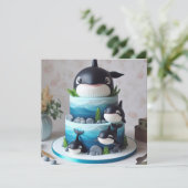 オルカホエールケーキキュート子供の誕生日 招待状 (スタンド正面)