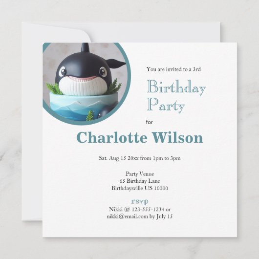 オルカホエールケーキキュート子供の誕生日 招待状 (裏面)