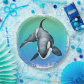 オルカホエールティール（緑がかった色）結晶 ペーパープレート (パーティー)