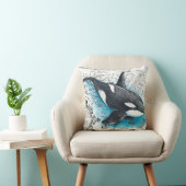 オルカホエールブルー水彩画航海の図 クッション (椅子)