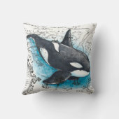 オルカホエールブルー水彩画航海の図 クッション (裏面)