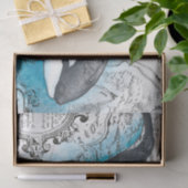 オルカホエールブルー水彩画航海の図 薄葉紙 (ギフト)