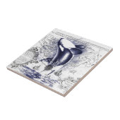 オルカホエールヴィンテージマップブルー タイル (側面)