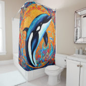 オルカホエール跳躍キルトブ飾ロック シャワーカーテン (インサイチュ)