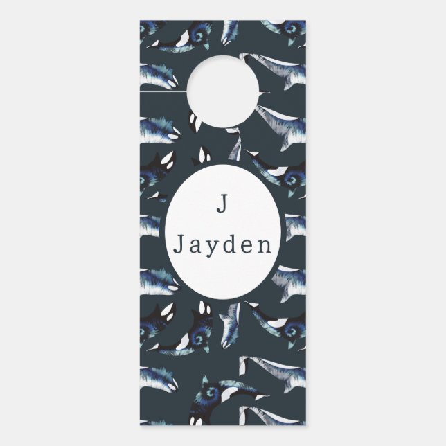 オルカ男の赤ちゃんティール（緑がかった色） ドアノブサイン (正面)