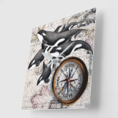 オルカ航海のコンパス スクエア壁時計 (傾斜)