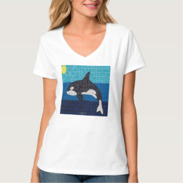 オルカ(白) - レディースVネックTシャツ Tシャツ