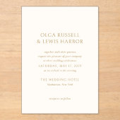 オルガアイボリー及び金ゴールドモダン結婚ズ アクリル招待状 (正面)