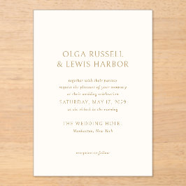 オルガアイボリー及び金ゴールドモダン結婚ズ アクリル招待状