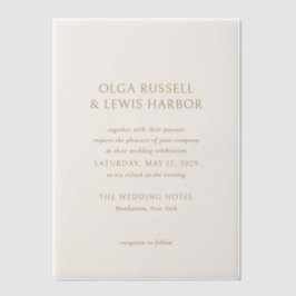 オルガアイボリー及び金ゴールドモダン結婚ズ ベラム紙招待状