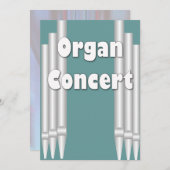 オルガンコンサートの招待ティール(緑がかった色)パイプ 招待状 (正面/裏面)