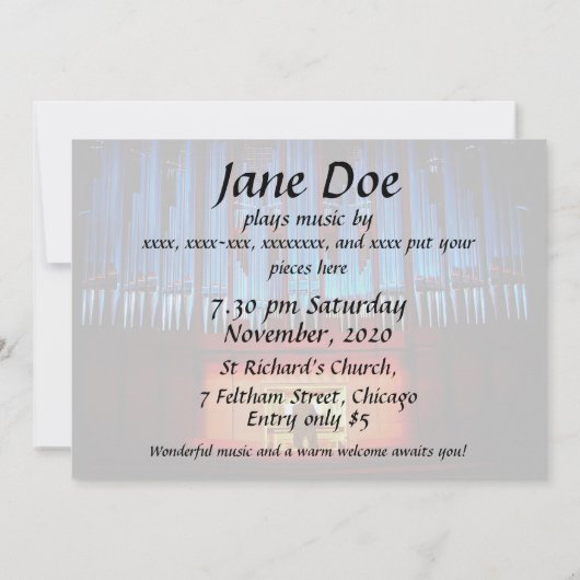 オルガンコンサートの招待-青いファサードの風景 招待状 (裏面)