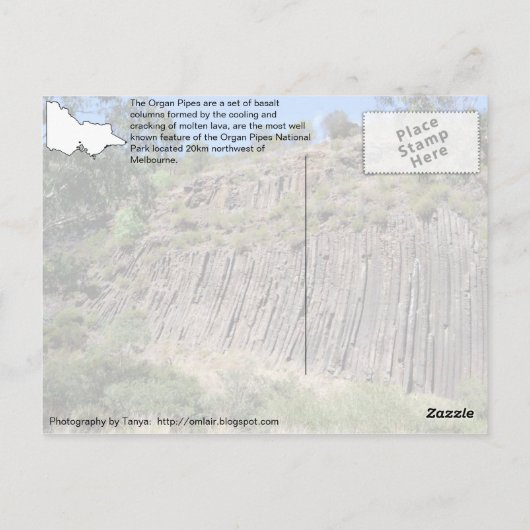 オルガンパイプパーク，ビクトリア，オーストラリアのはがき ポストカード (裏面)