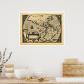 オルテリアスによる西半球の地図1570 ポスター (キッチン)